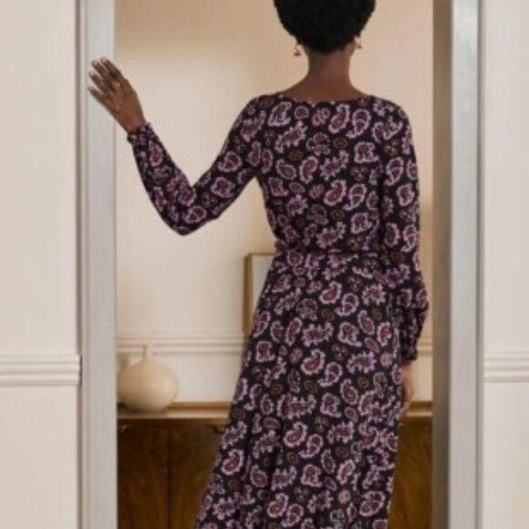 BODEN Evelyn Jersey Midi Dress Azalea Paisley Pink Black 12 - Picture 4 of 9